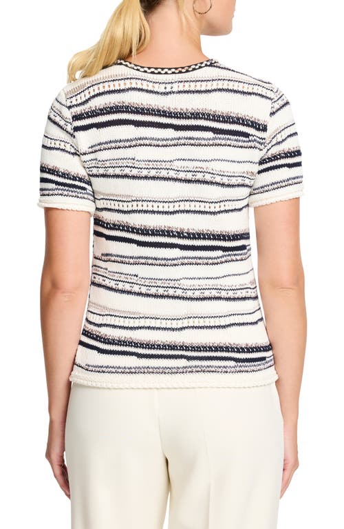 Nic + Zoe Nic+zoe Shoreline Mix Stripe Short Sleeve Sweater In Neutral Multi