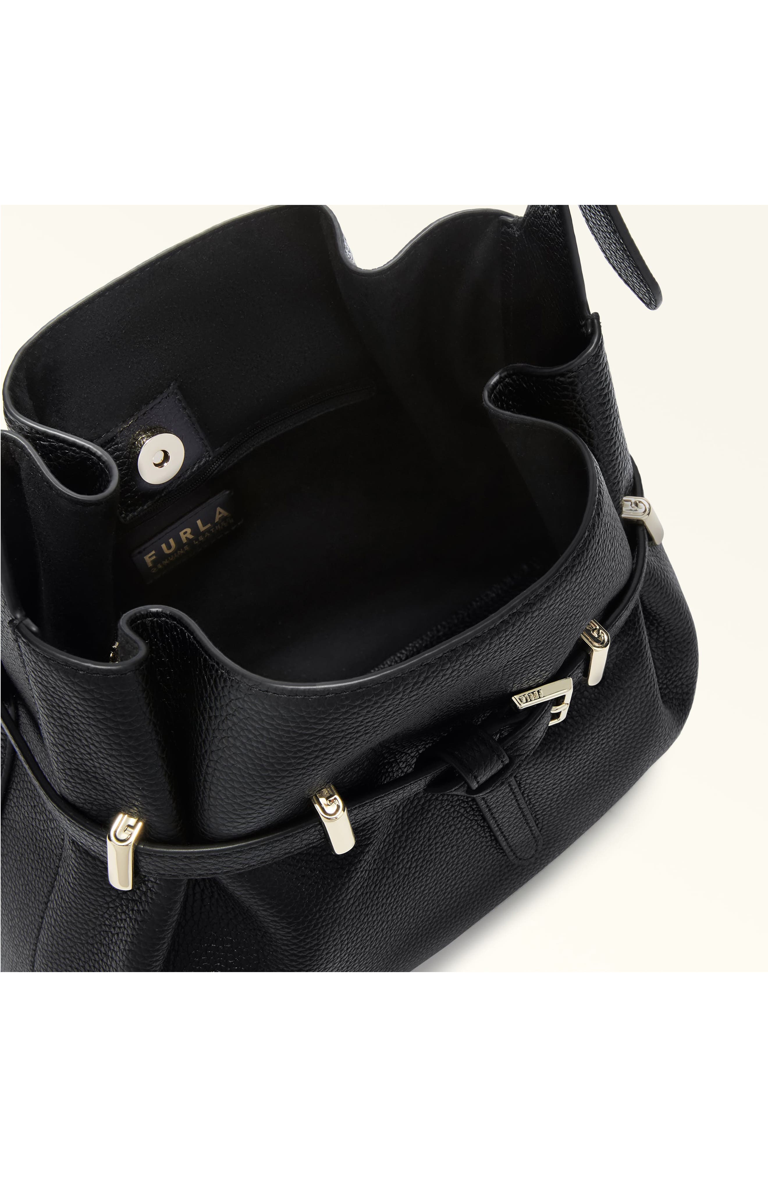 Furla Aura Belted Leather Shoulder Bag, Alternate, color, Nero