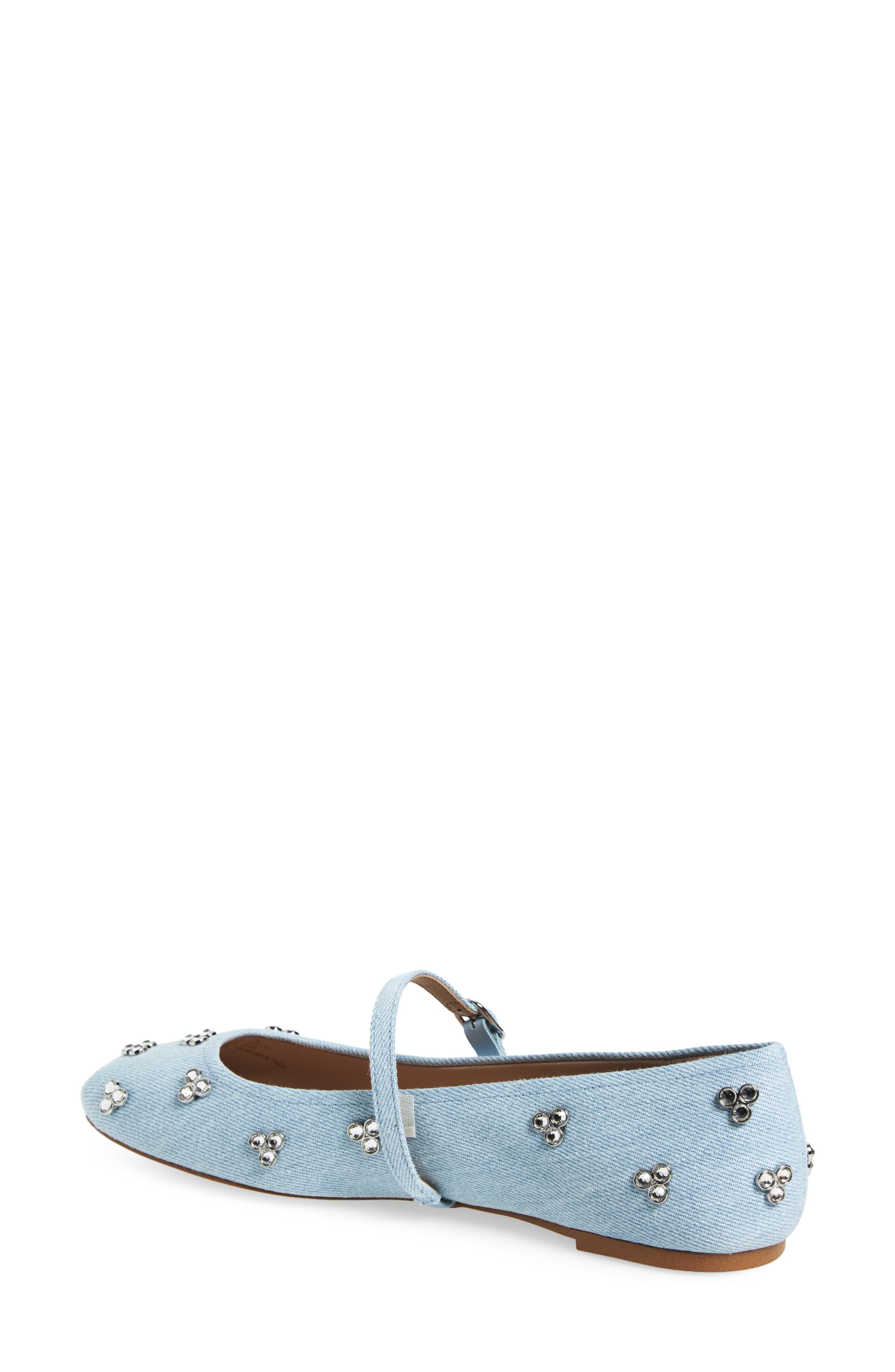 Stuart Weitzman Tammy Crystal Embellished Mary Jane Flat, Alternate, color, Light Blue