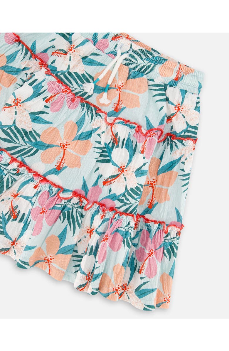 Deux par Deux Little Girl's Long Crinkle Peasant Skirt Blue Printed Beach Hibiscus, Alternate, color, 