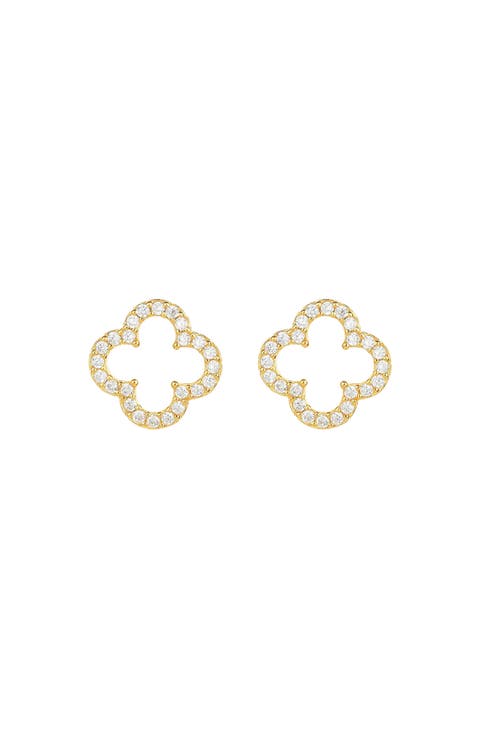 Sterling Silver 18k Gold Plated Aria Clover Stud Earrings Minimal Trendy