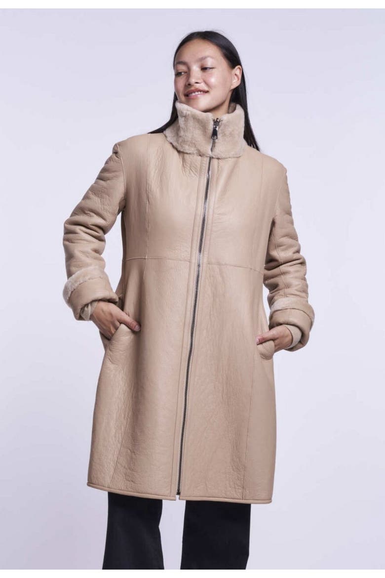 Zipper Shearling Coat, Alternate, color, BEIGE