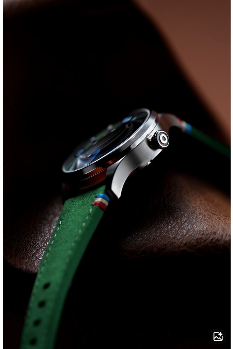 Flyboy Lafayette Automatic 110th Anniversary Limited Edition Leather Strap Watch, 42mm, Alternate, color, GREEN