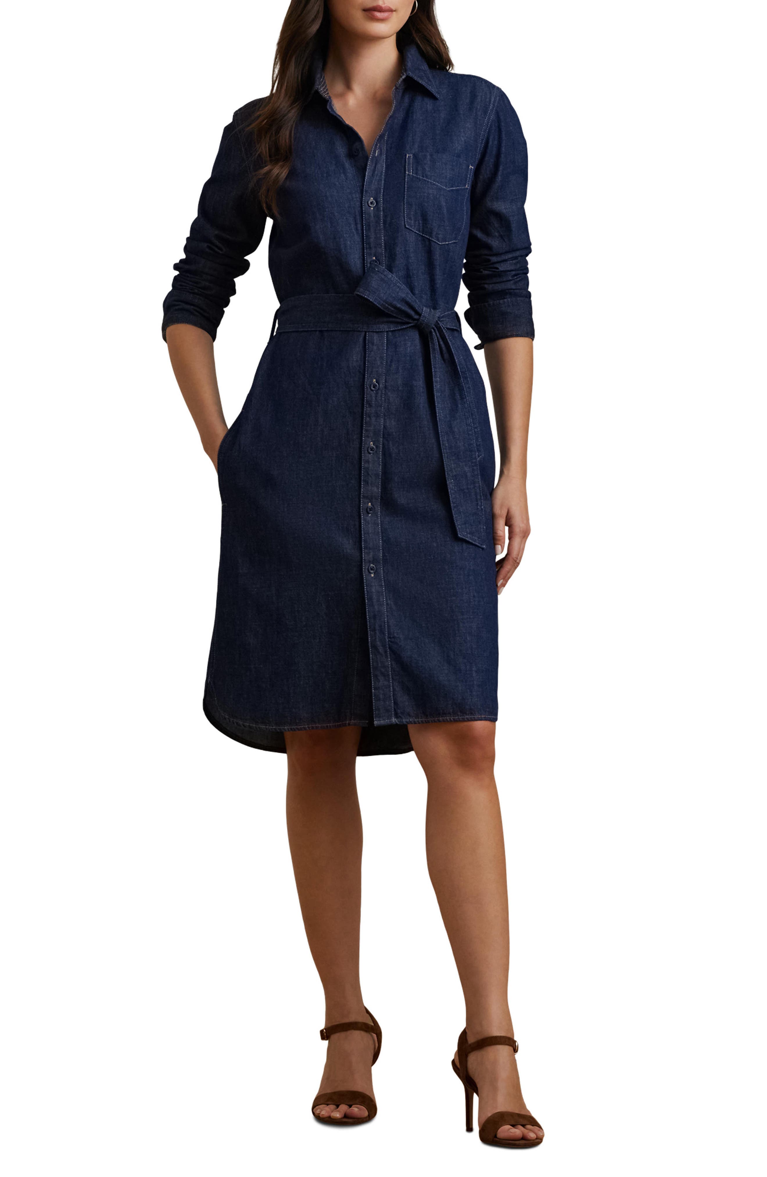 Lauren Ralph Lauren Belted Long Sleeve Denim Shirtdress