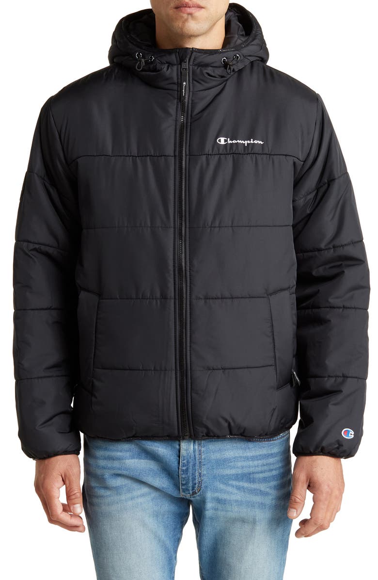 Champion Recycled Polyester Fill Hooded Puffer Jacket, Main, color, 
