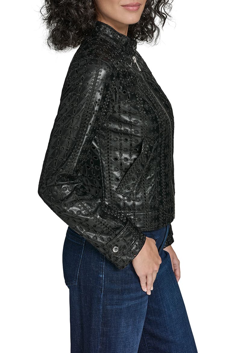 Eyelet Faux Leather Jacket, Alternate, color, BLACK