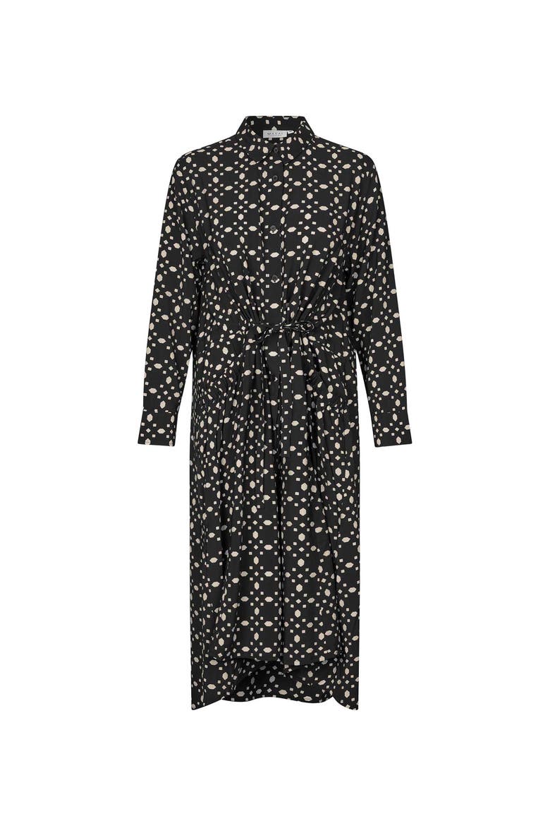 MaNovany Long Sleeve Shirt Midi Dress, Alternate, color, Black