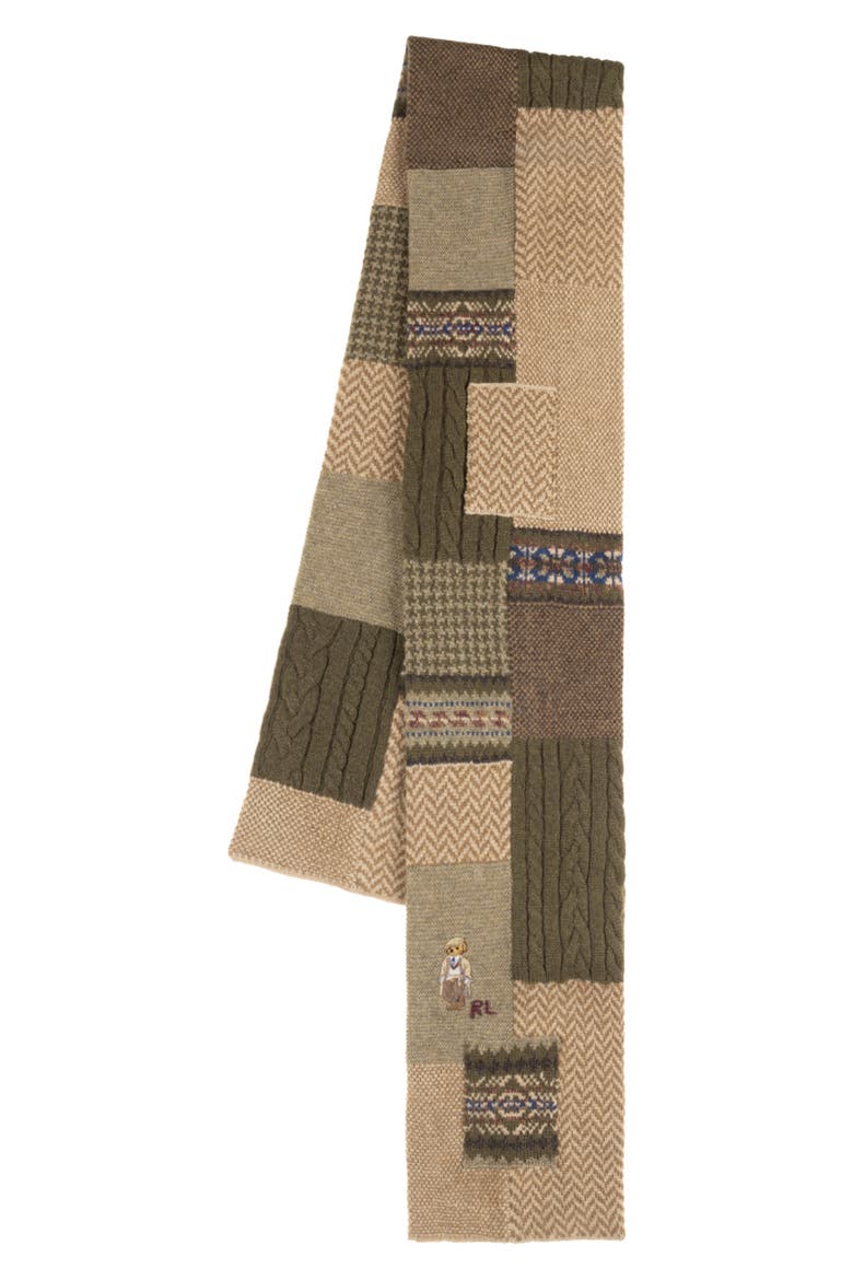 Charles Bear Patchwork Wool Blend Scarf, Alternate, color, BROWN MULTI