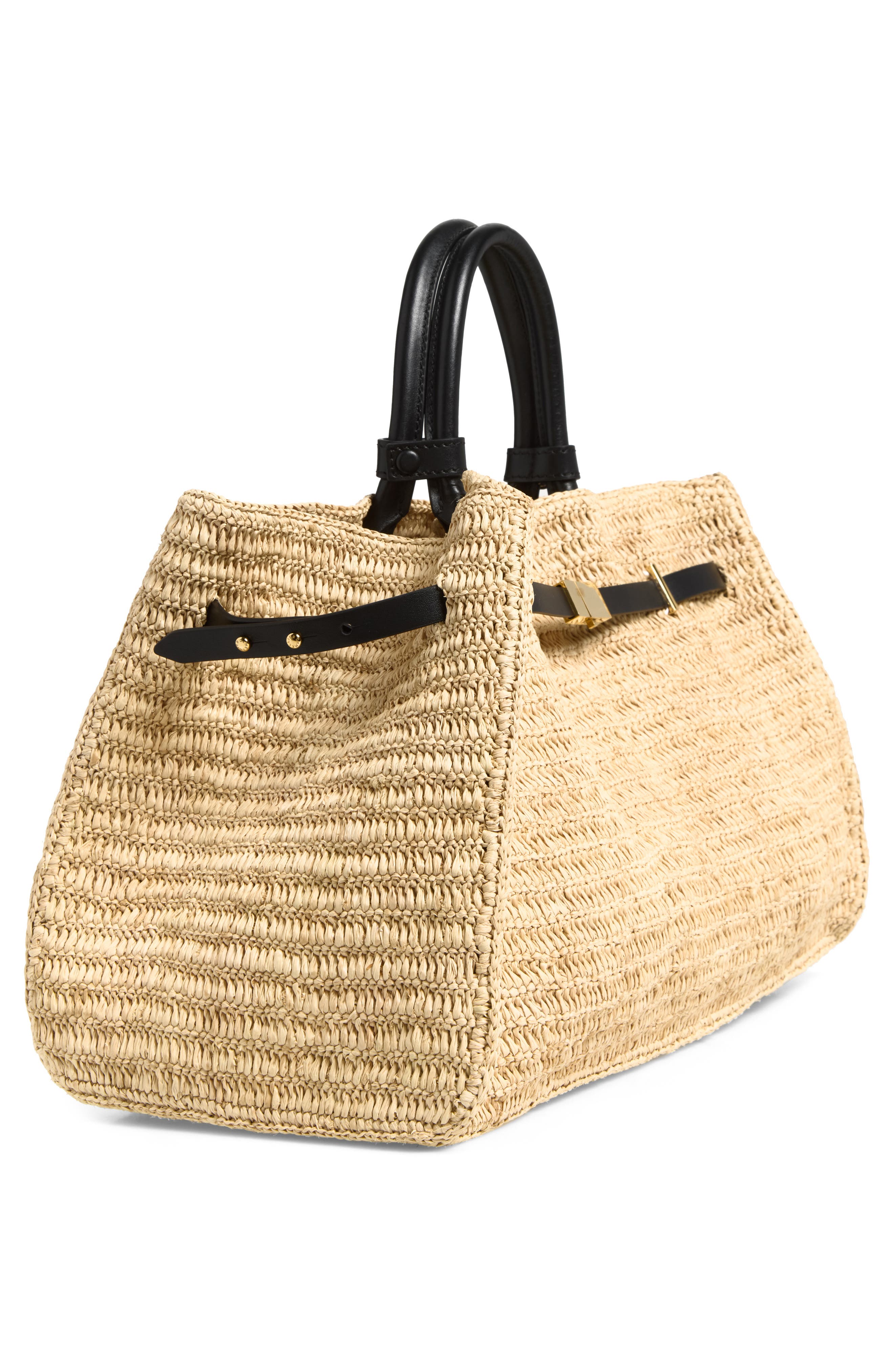 The Hudson Woven Raffia & Leather Top Handle Bag, Alternate, color, NATURAL/ BLACK