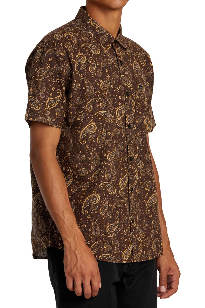 Rvgazi Floral Short Sleeve Button-Up Shirt, Alternate, color, CHOCOLATE