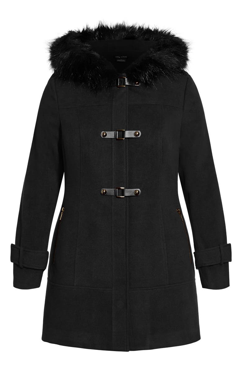 City Chic Wonderwall Coat with Faux Fur Collar, Alternate, color,