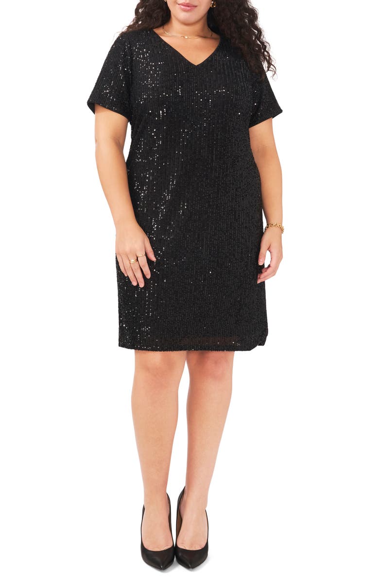 Vince Camuto V-Neck Sequin Shift Dress, Main, color, 