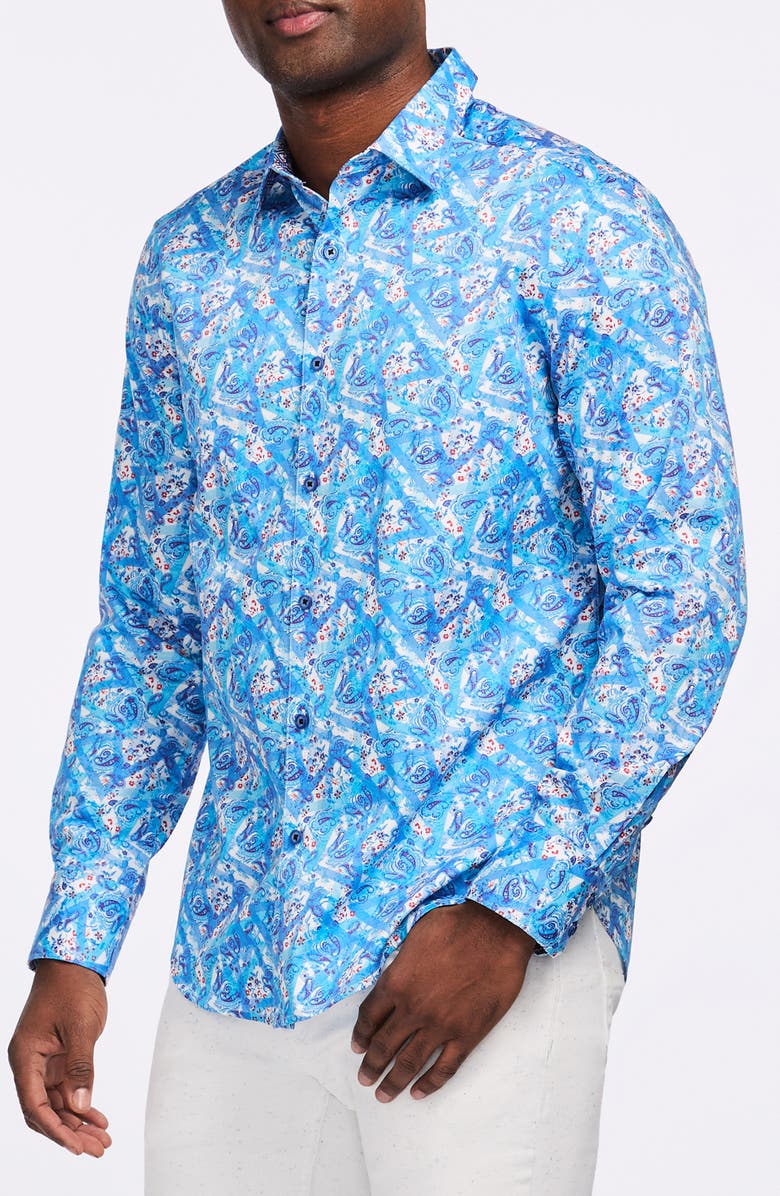 Robert Graham Marston Cotton Button-Up Shirt, Alternate, color, Blue