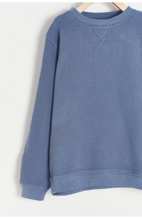 Babycottons Premium Cotton Waffle Round Neck Long Sleeve Top For Infant In Blue