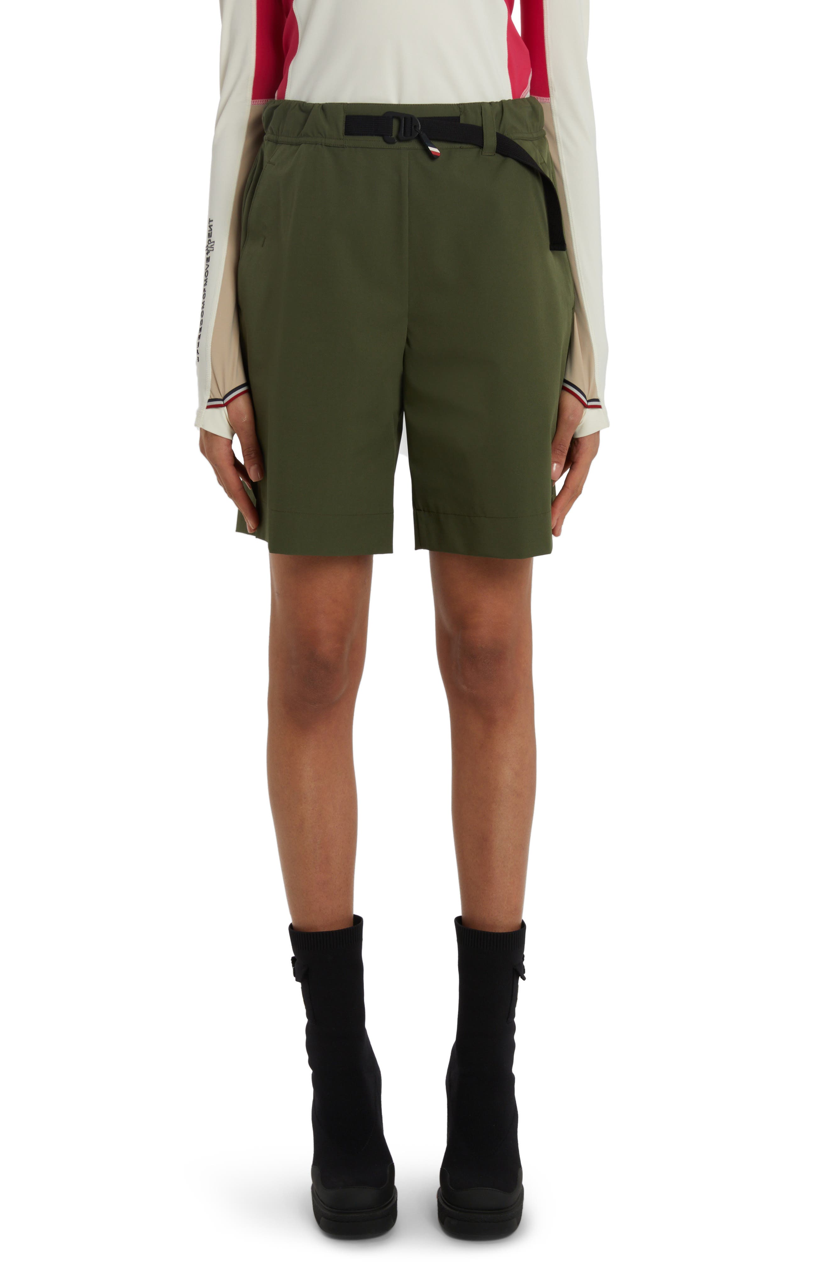 Water Repellent Belted Technical Stretch Nylon Shorts