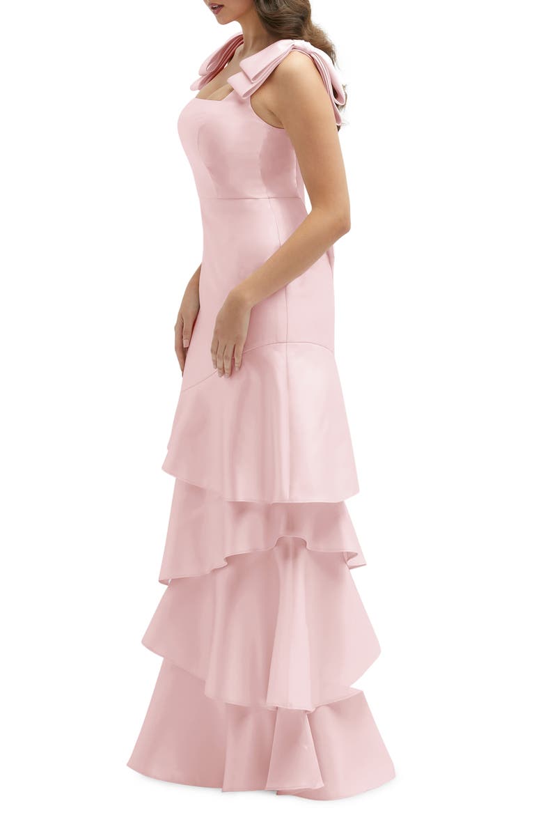 Bow Shoulder Tiered Gown, Alternate, color, BALLET PINK