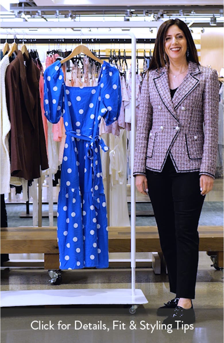 Puff Sleeve Linen Blend Midi Dress, sales video thumbnail