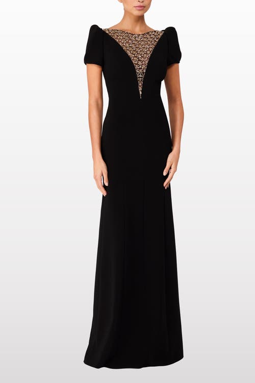 Jenny Packham Empress Puff-sleeve Crystal-embellished Maxi Dress In Black