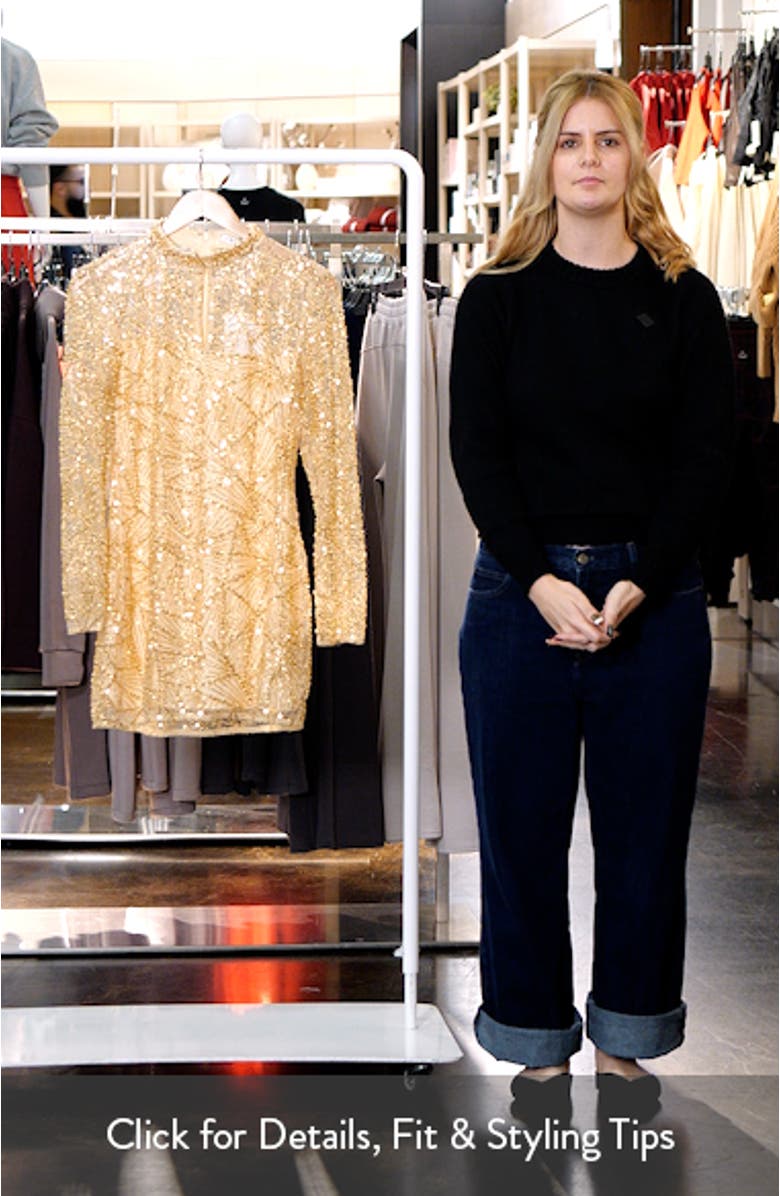 Sequin Beaded Mesh Long Sleeve Minidress, sales video thumbnail