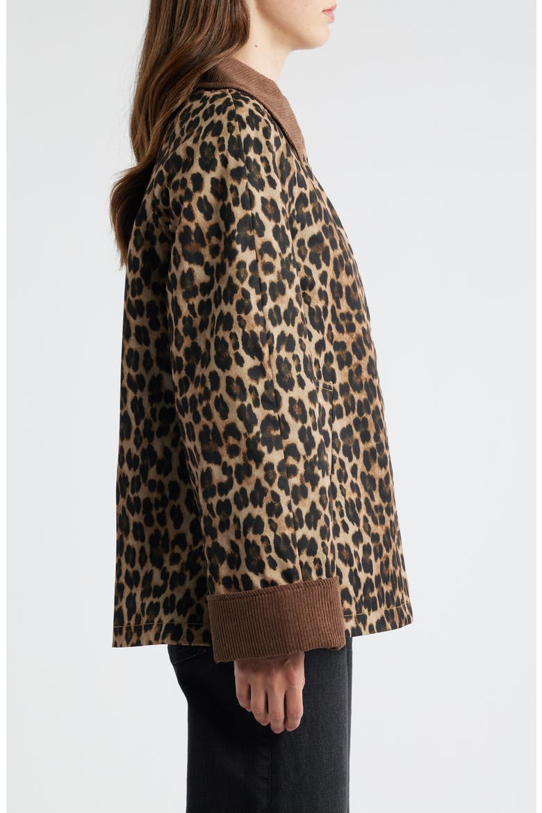 Corduroy Trim Rain Jacket, Alternate, color, LEOPARD