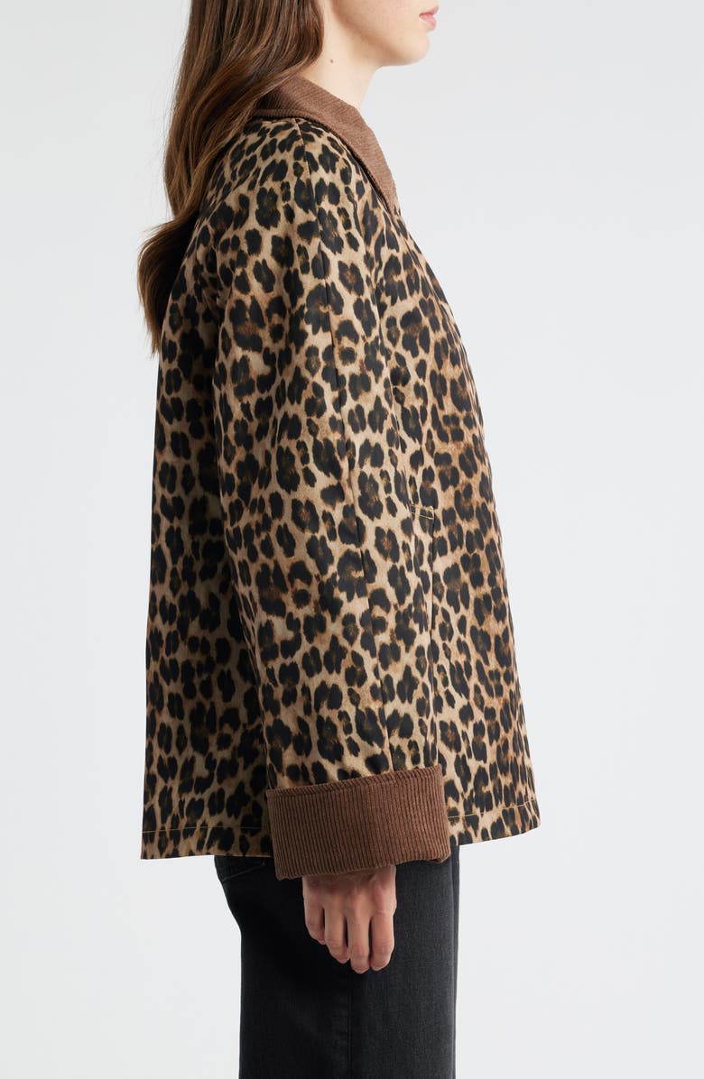 Sam Edelman Corduroy Trim Rain Jacket, Alternate, color, Leopard