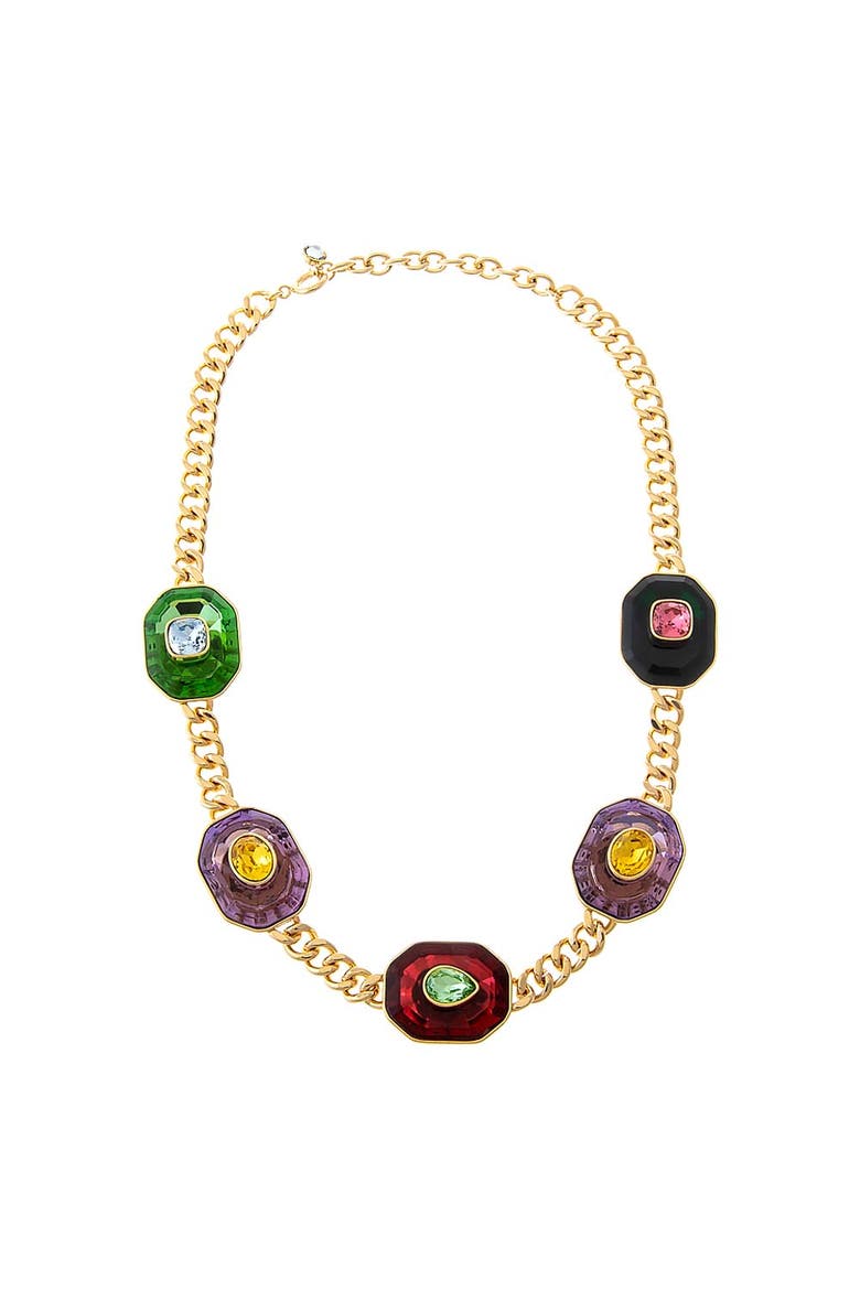 Fancy Colored Octagon Cuban Link Necklace, Alternate, color, Multi-Color
