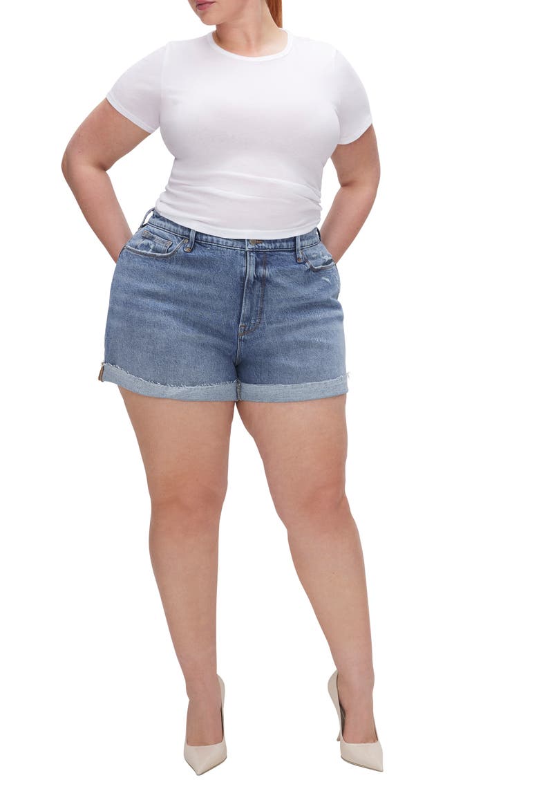 Good Girlfriend Mid Rise Denim Shorts, Alternate, color, INDIGO
