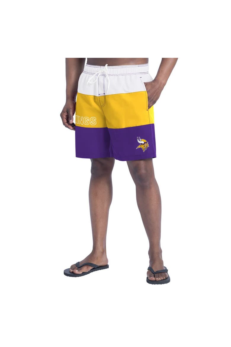 Men's G-III Sports by Carl Banks  Purple/Gold Minnesota Vikings Sunrise Volley Swim Shorts, Main, color, Purple