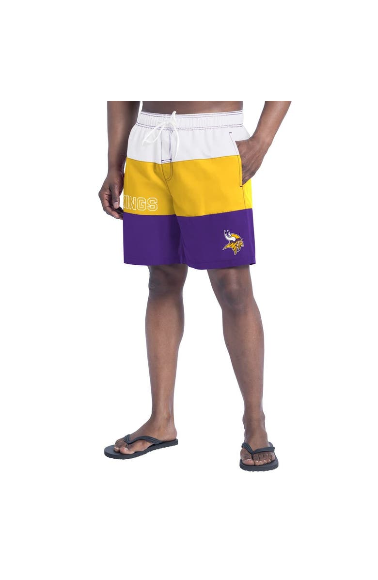 G-III SPORTS BY CARL BANKS Men's G-III Sports by Carl Banks Purple/Gold Minnesota Vikings Sunrise Volley Swim Shorts, Main, color, Purple