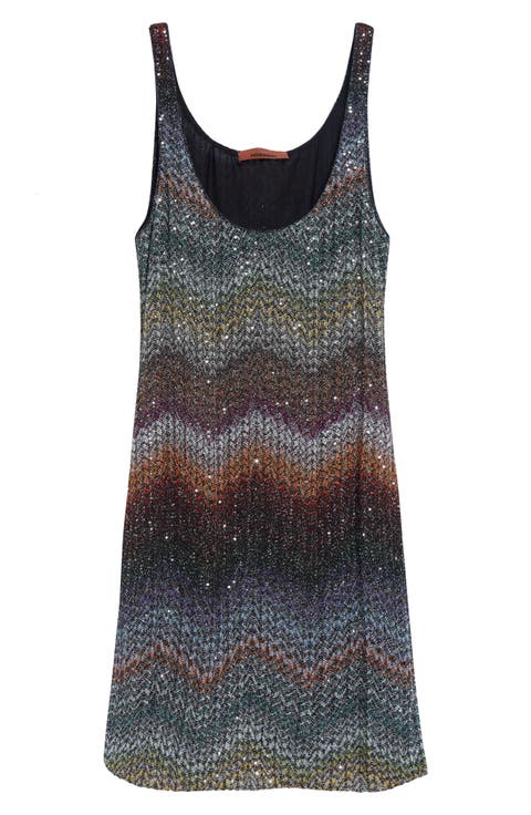 Zigzag Metallic Sequin Caperdoni Knit Minidress