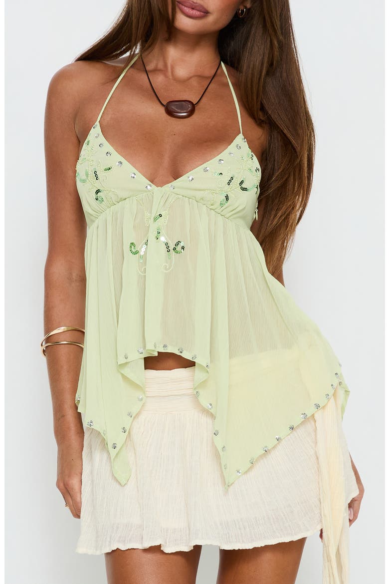 Wistie Beaded Asymmetrical Halter Top, Main, color, GREEN
