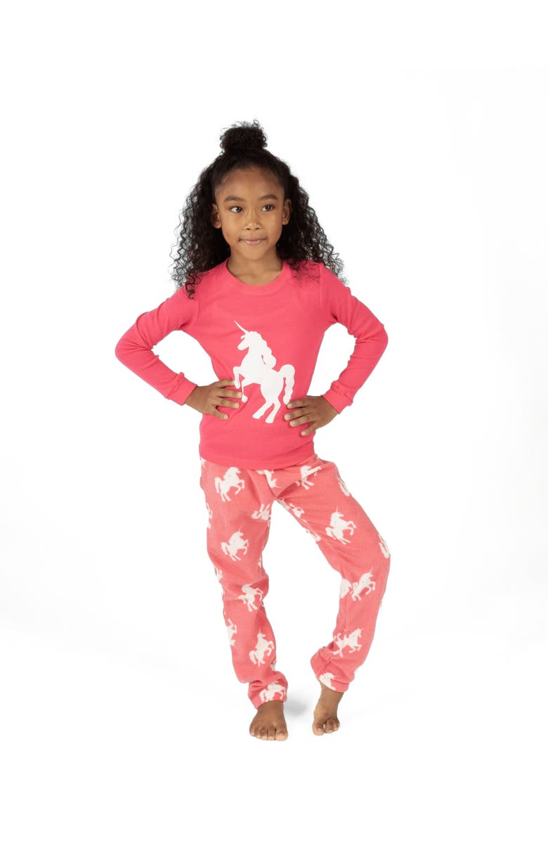 Leveret Kids Cotton Top & Fleece Pants Printed Holiday Pajamas, Alternate, color, Unicorn