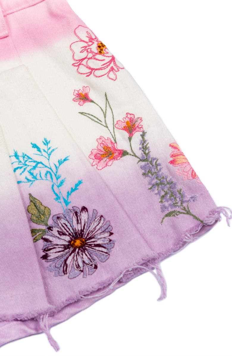 Agua Bendita Kids' Amor Chroma Embroidered Raw Hem Denim Skort, Alternate, color, Multi