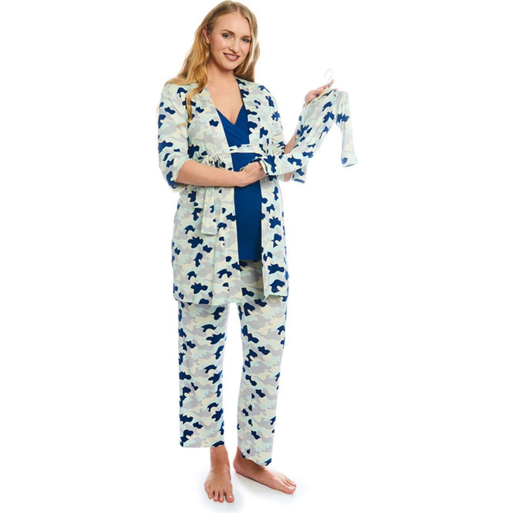 Everly Grey Analise During & After 5-piece Maternity/nursing Sleep Set In Blue