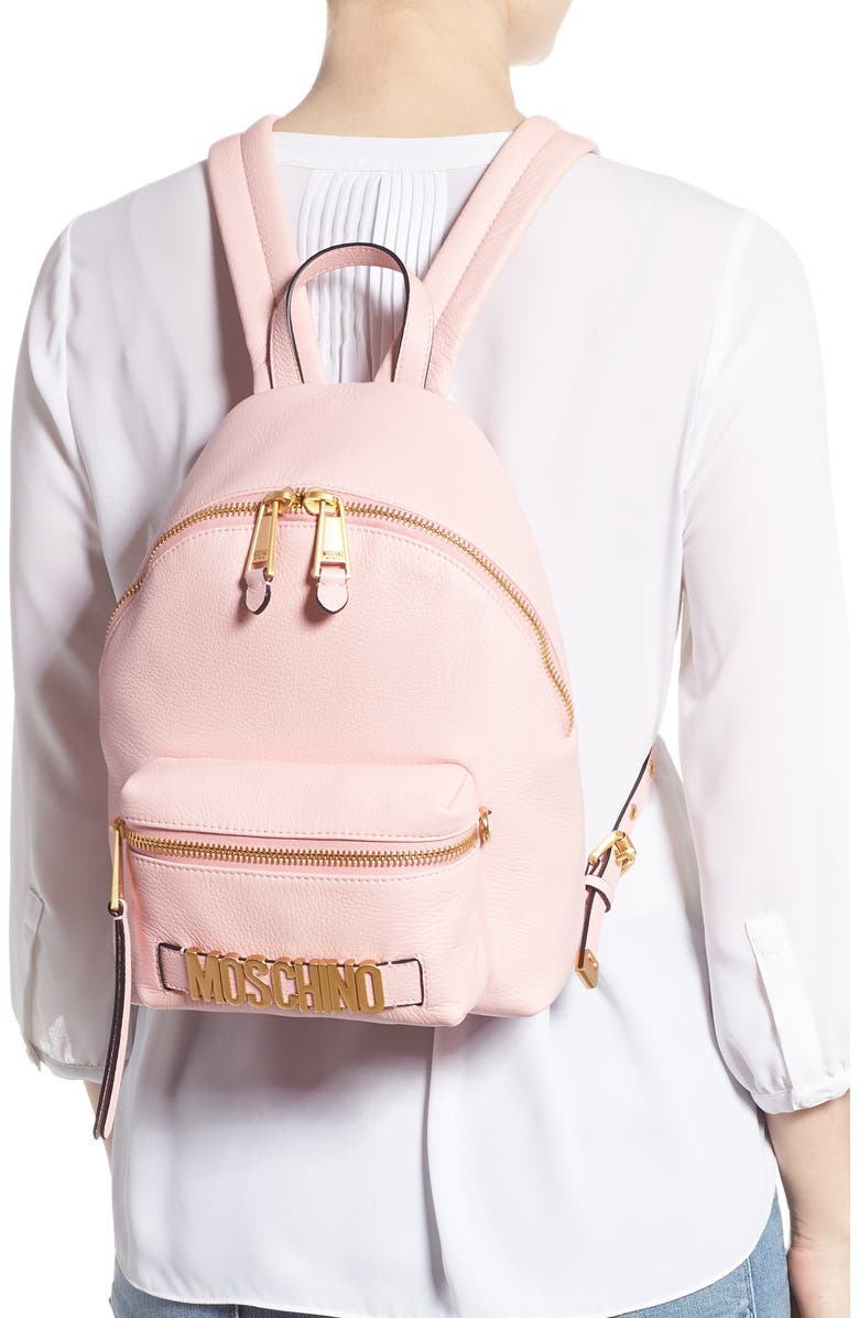 Moschino Logo Leather Backpack, Alternate, color,