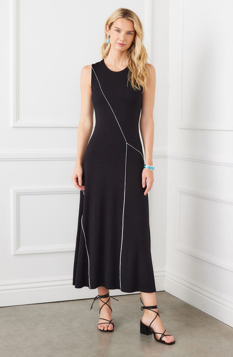 Karen Kane Reverse Seam Sleeveless Midi Dress, Alternate, color, Black