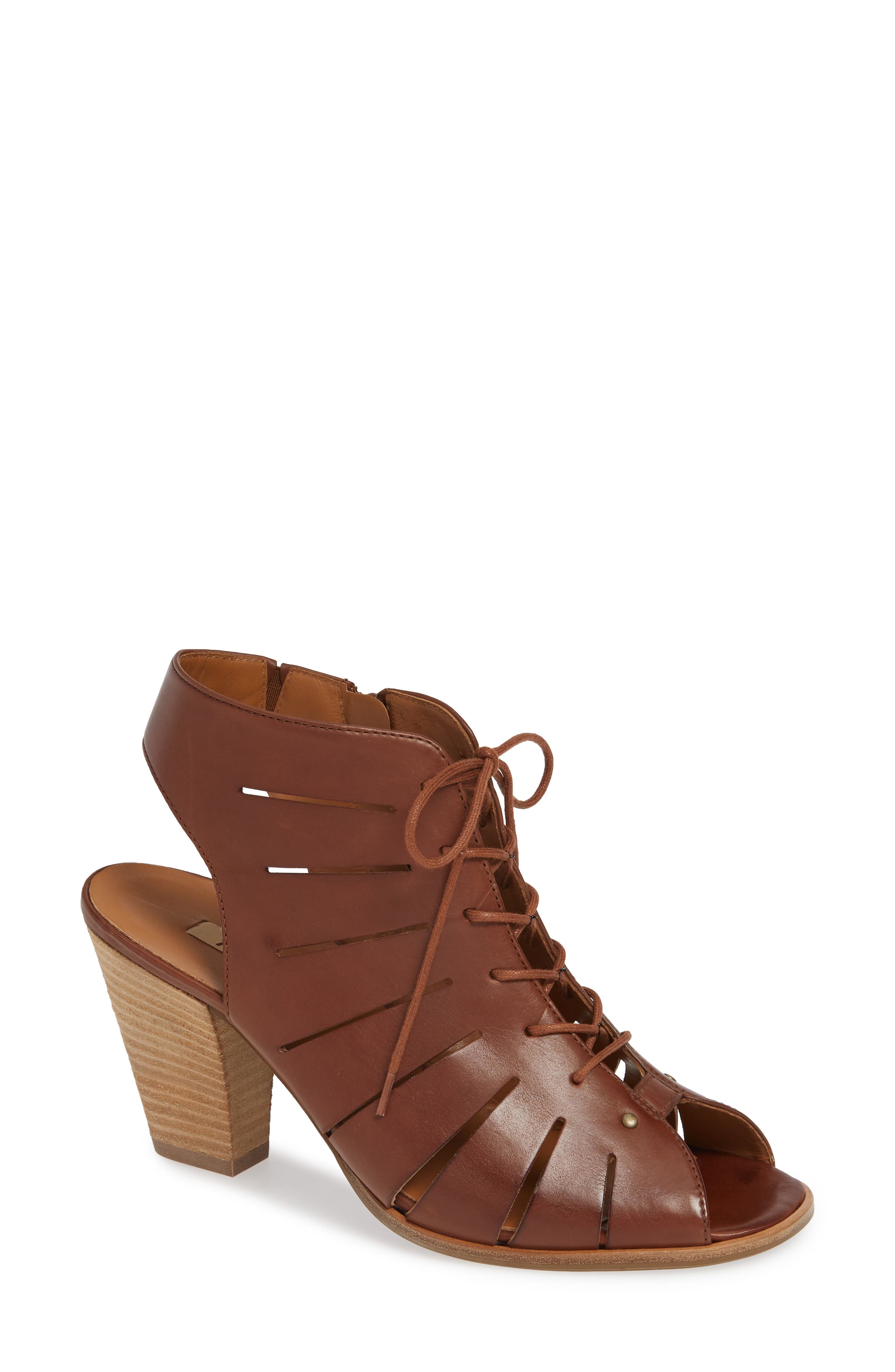 'Cosmo' Peep Toe Sandal, Main, color, NOUGAT LEATHER