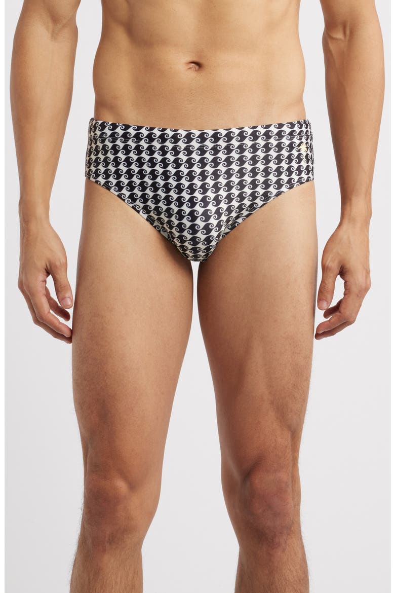 Sea Hound Wave Print Swim Briefs, Main, color, BLACK/ CREAM