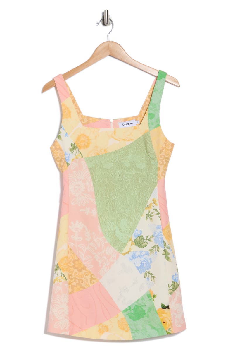 Desigual Patchwork Print Sleeveless Minidress, Main, color, Yellow