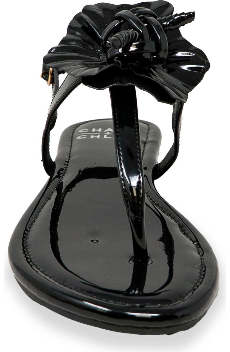 CHASE AND CHLOE Floral Post Toe Sandal, Alternate, color, Black Patent
