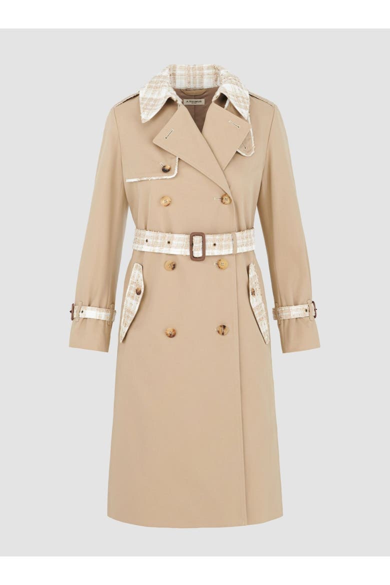 Twill & Tweed Contrast Trench, Alternate, color, Beige