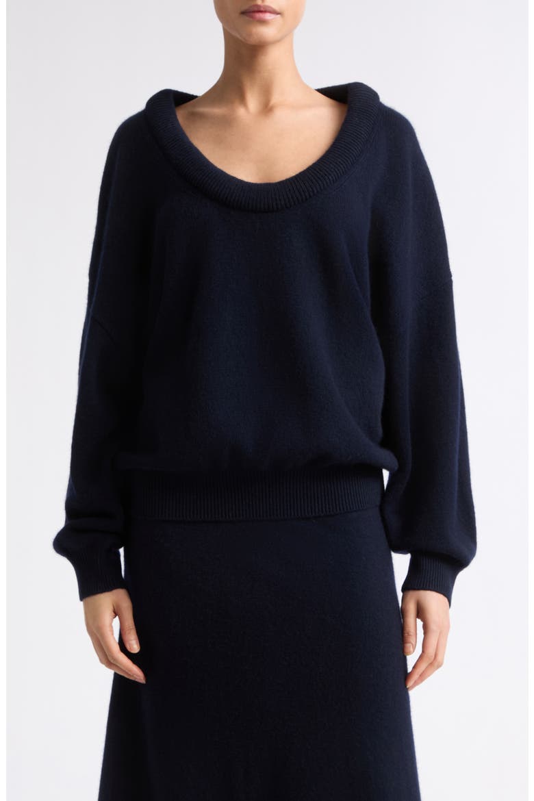 Doria Padded Scoop Neck Cashmere Sweater, Main, color, NAVY