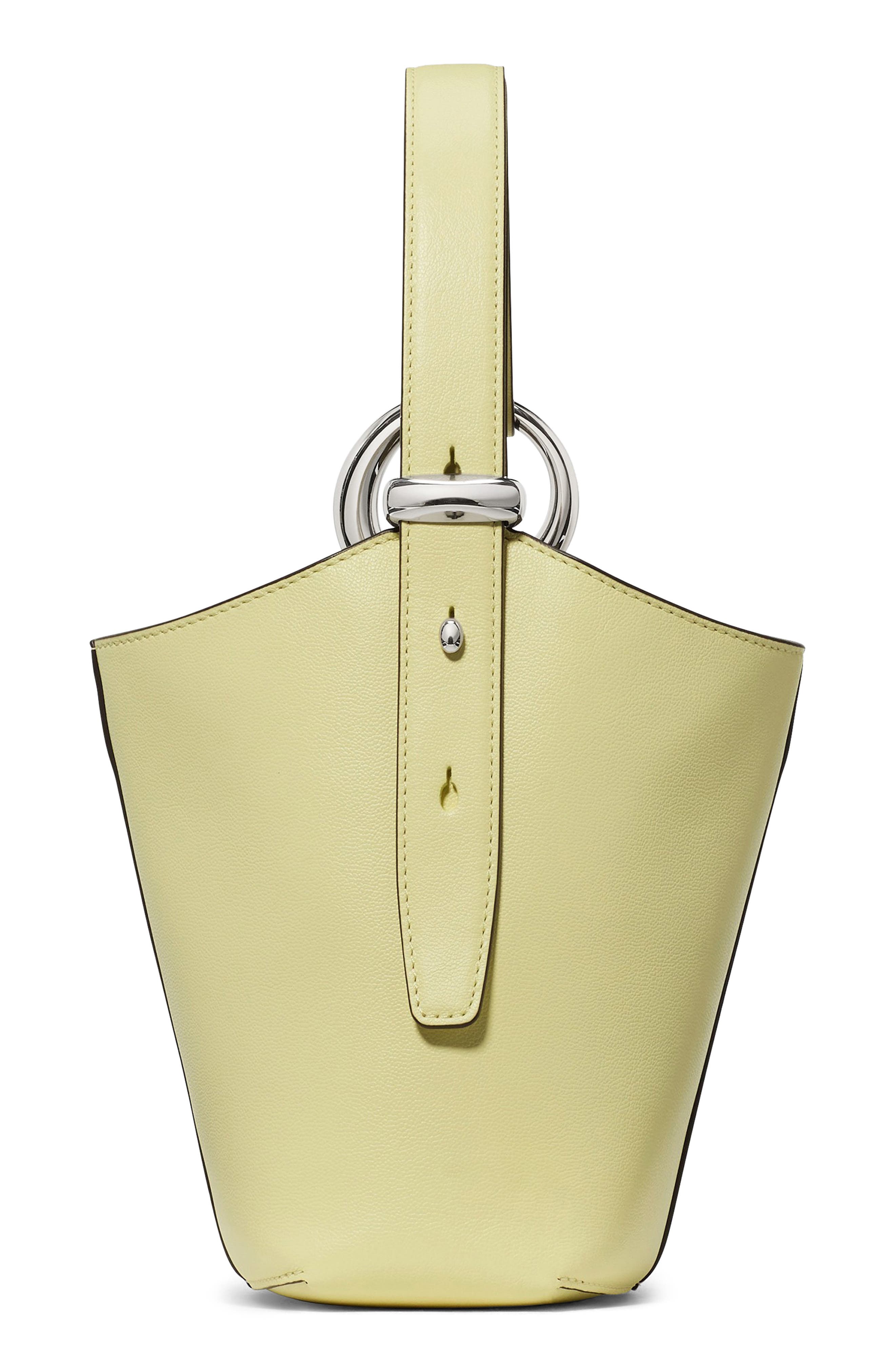 mini halo fine grain leather bucket bag, Alternate, color, PALE CITRON