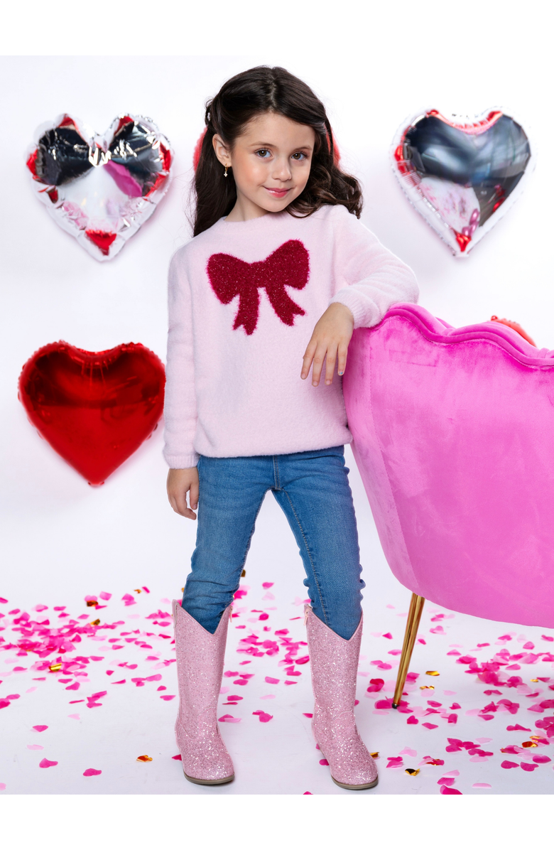 Mia Belle Girls Sweet Bow Knit Sweater, Alternate, color, Pink