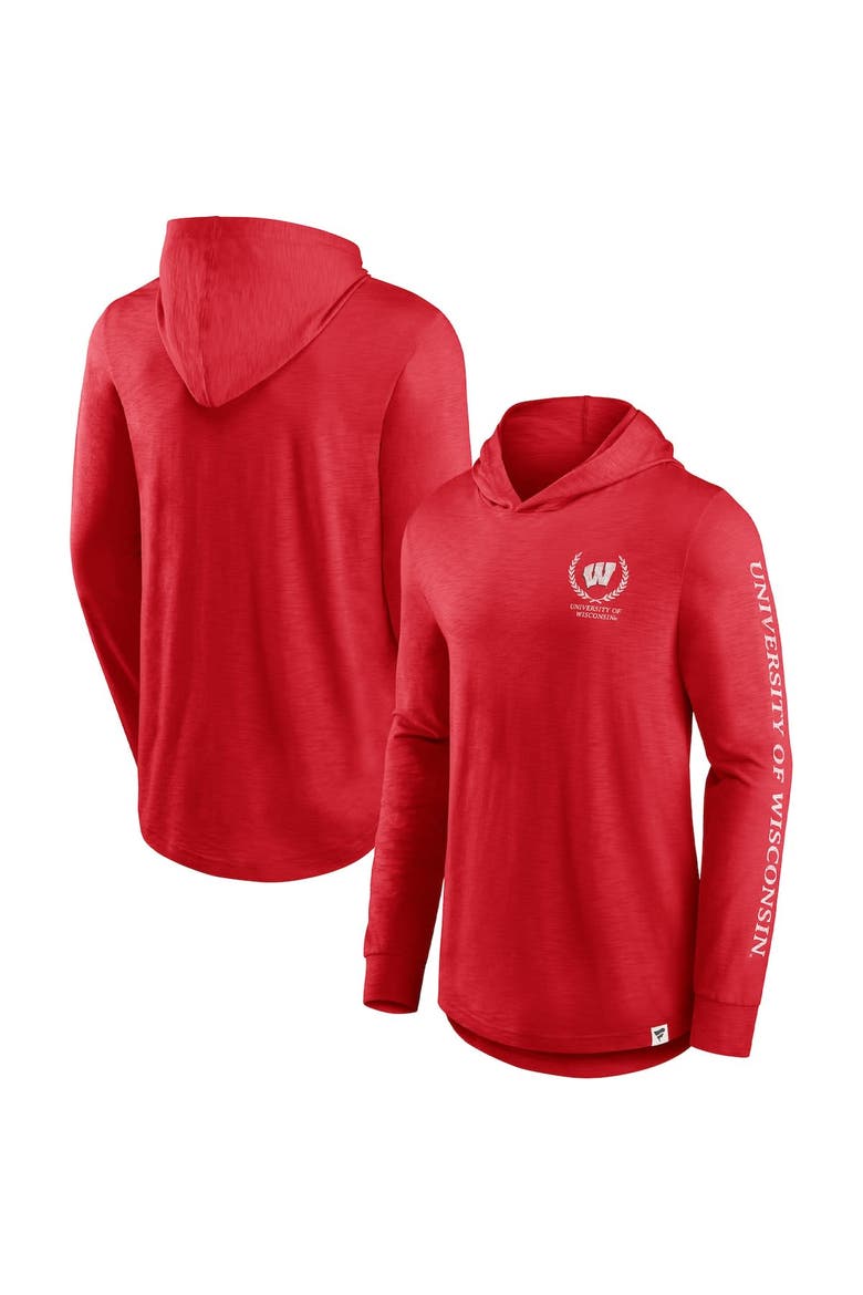 Men's Fanatics Branded Red Wisconsin Badgers Photo Finish Hoodie Long Sleeve T-Shirt, Main, color, Red