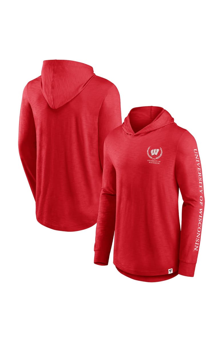 FANATICS Men's Fanatics Branded Red Wisconsin Badgers Photo Finish Hoodie Long Sleeve T-Shirt, Main, color, Red