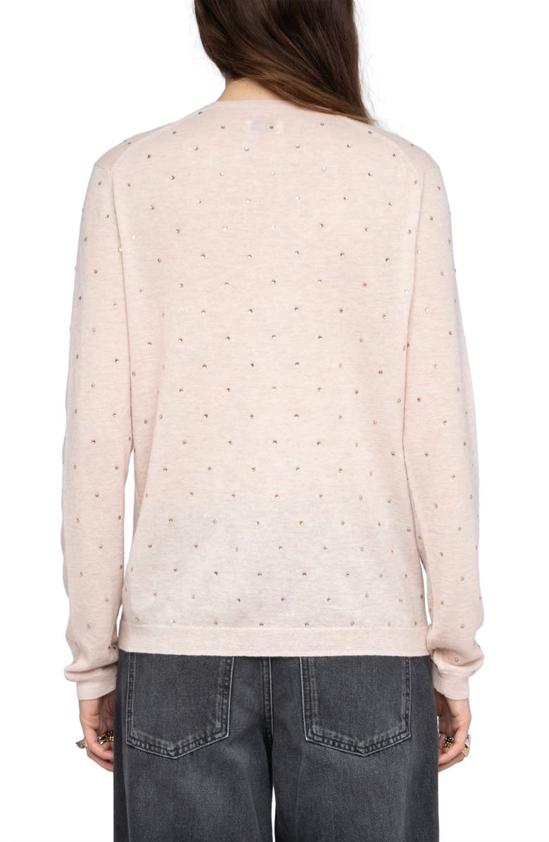 Zadig & Voltaire Rivy Rhinestone Emellished Cashmere V-Neck Sweater, Alternate, color, Pearly