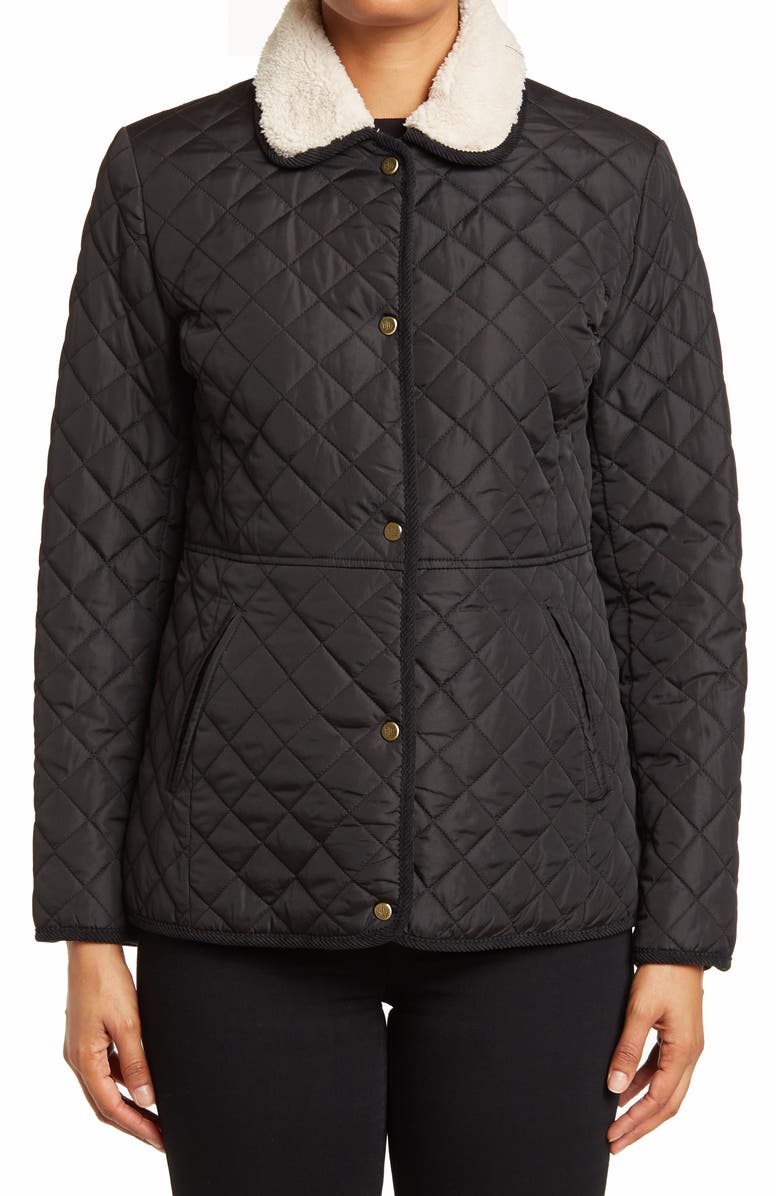 Lauren Ralph Lauren Quilted Faux Shearling Collar Jacket, Alternate, color,