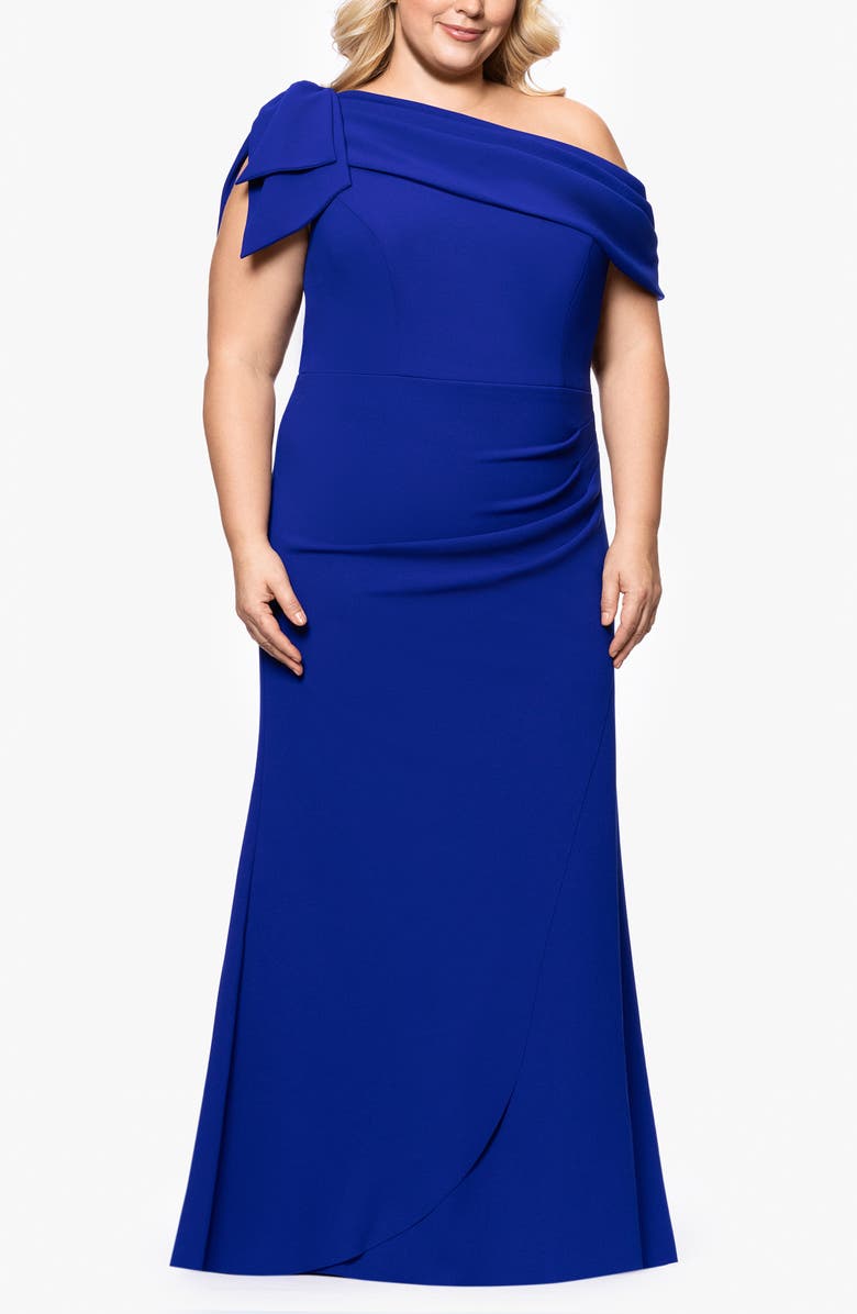 Xscape Evenings One-Shoulder Scuba Crepe Gown, Main, color, 