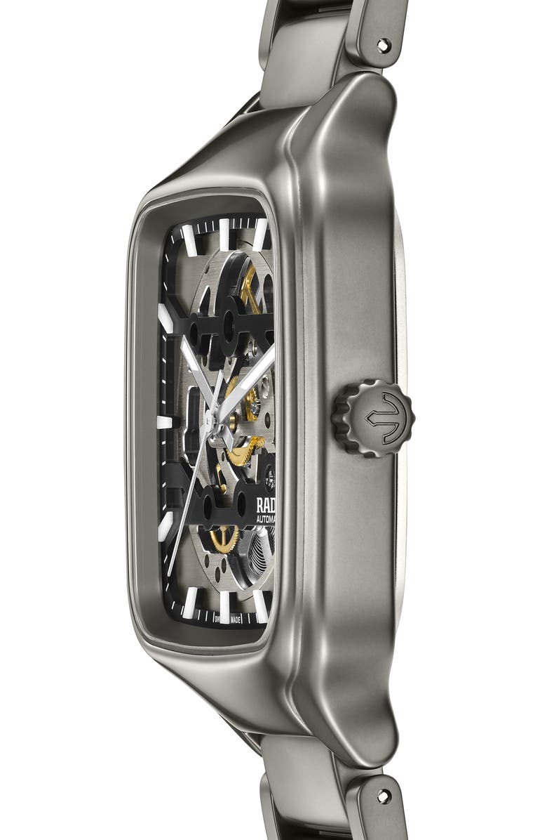 RADO True Square Skeleton Automatic Ceramic Bracelet Watch, 38mm, Alternate, color, Gray